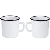 02 Canecas Copo Café Leite Chá Esmaltada 150ml Antiga Branca
