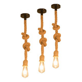 03 Luminária Pendente Design Rustico Corda Natural Bocal E27