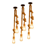 03 Luminária Pendente Duplos Design Rustico Corda Bocal E27