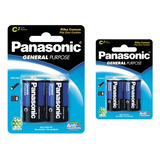 04 Pilhas Baterias C Zinco Normal Panasonic 2 Cartelas