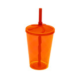 05 Copos Plástico Acrílico 300ml Aniversário Tampa E Canudo!