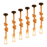 06 Luminária Pendente Design Rustico Corda Natural Bocal E27