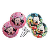 10 Balão Metalizado Mickey E Minnie Rosa De 45 Cm + Varetas