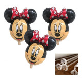 10 Balão Metalizado Mickey Minnie 30 Cm De Mesa + Varetas 