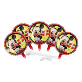 10 Balão Mickey Metalizado De 45 Cm + Varetas