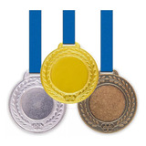 10 Medalhas Metal 44mm Lisa Com Fita Aço Ouro Prata Bronze