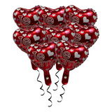 10 Mini Balão Metalizado Coração Te Amo Vermelho 30cm Festa