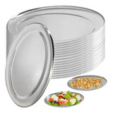 10 Travessas Oval Aço Inox Rasa 22 Cm - Bandeja Oval Porções