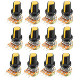 10x Potenciômetro 100k Linear Eixo Estriado + Knob Amarelo