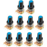 10x Potenciômetro 100k Linear Eixo Estriado + Knob Azul