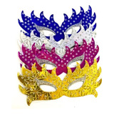 12 Mascara De Papel Metalizado C/ Glitter Decoração Carnaval
