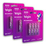 12 Pilhas Aaa 900mah Palito Recarregável Elgin 3 Cartelas