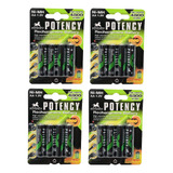 16 Pilhas Recarregável Aa 4800mah P/ Xbox Cartela C/ 4 Cada