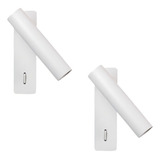 2 Arandelas De Cabeceira Ergo Branca 3w Saída Usb-c 3.000k 110v/220v