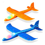 2 Avião Planador De Isopor C/ Led Colorido Manual E Flexível