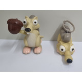 2 Bonecos Esquilo Scrat Era Do Gelo A Corda Fox Antigos