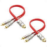 2 Cabos Rca Y 2 Machos E 1 Fêma Metro Dupla Blindagem 5mm Plug Metal Blindado Vermelho