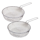 2 Cestos Fritura Escorredor Redondo Inox 22cm Diâmetro