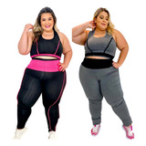 2 Conjunto Fitness Feminino Calça Legging Top Plus Size