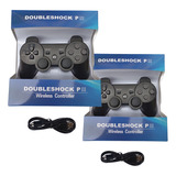 2 Controle Joystick Compativel Ps3 Pc + Cabo Carregador Cor Preto
