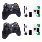 2 Controles Compatível Xbox 360 Sem Fio + 2 Bateria Slim Cor Preto