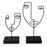2 Faces Escultura De Ferro Decorativo Para Escritório Preto 