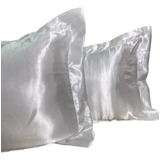 2 Fronhas Casablanca Cetim De Seda Antifrizz C/ 4 Abas 50x70 Cor Branco