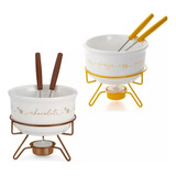 2 Jogo P/ Fondue Queijo Chocolate Jantar Sobremesa Completo Cor Marrom/amarelo