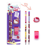 2 Lápis De Escrever + Apontador + Borracha Hello Kitty Cor Da Marcação Preto