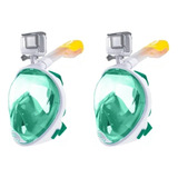 2 Máscaras Full Face Go Pro Dive Motion Infantil - Verde Xs