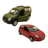 2 Miniaturas Metal Carros Do Brasil Fiat Punto + Doblo 11 Cm