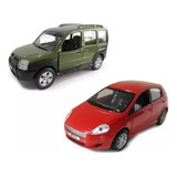 2 Miniaturas Metal Carros Do Brasil-fiat-punto+doblo - 11 Cm Cor Vermelho E Verde