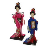 2 Peças De Gueixa Japonesa Estatueta De Bonecas Orientais