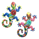 2 Peças De Metal Lagartixa Arte De Parede Lagarto Escultura