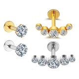 2 Peças Piercing Helix Conch Labret Aço Cirúrgico Zircônia