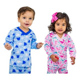 2 Pijama Infantil Bebe Flanelado Moletom Frio Tamanho P M G 