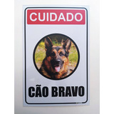 2 Placas Advertência Aviso Cuidado Cão Bravo Pastor 30x20cm