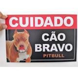 2 Placas Advertência Aviso Cuidado Cão Bravo Pitbull 30x20cm