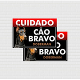 2 Placas Advertência Cuidado Cão Bravo Doberman 20x30