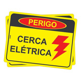 2 Placas Advertência Perigo Cuidado Cerca Elétrica Pvc