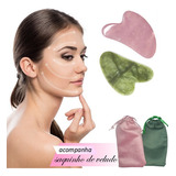 2 Placas Gua Sha Pedra Coração Quartzo Rosa E Jade Verde