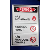 2 Placas Sinaliz Gás Inflamável Proib Fumar Não Provoq Chama