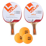 2 Raq. Tenis De Mesa Vollo Impulse + 3 Bolas Ping Pong 40mm