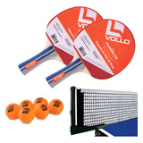 2 Raquetes De Ping Pong Vollo 6 Bolas 1 Star + Rede Alicate