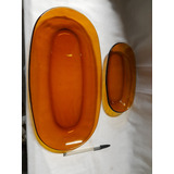 2 Travessas De Vidro Duralex Marrom Antigas