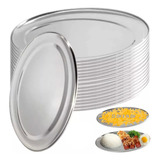 20 Travessas Oval Aço Inox Rasa 22 Cm - Bandeja Oval Porções