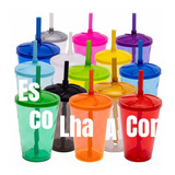 200 Copos Plástico Lavável Twister 300ml Com Tampa E Canudo!