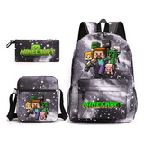2025 Mochila Escolar Minecraft Para Meninos Caneta, 3 Peças