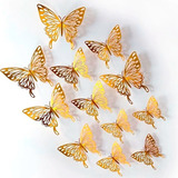 24 Borboletas 3d Decorativa Adesiva Dourada Enfeite Parede