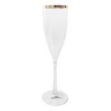 25 Taças Champagne Transparente C/ Borda Dourada - Acrílico